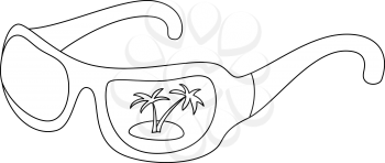 Sunglasses with island and a palm tree, contours.