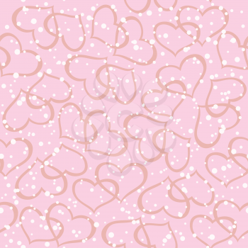 Valentine holiday seamless pattern with pictogram hearts on pink background and confetti. Vector