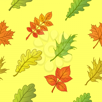 Floral seamless vector background, leaves of plants on the yellow