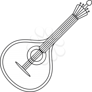 Mandolin, cartoon vintage stringed musical instrument of troubadours and performers of serenades, black contour on white background. Vector