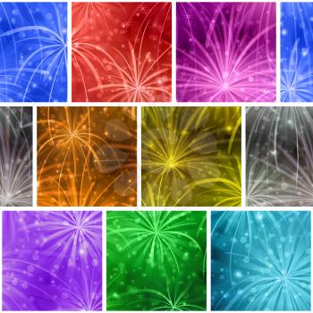 Seamless Holiday Background with Fireworks of Various Colors and Shapes. Pattern for Web Design, Split into Separate Parts. Eps10, Contains Transparencies. Vector