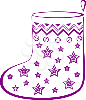Christmas stocking for gifts decorated stars, monochrome pictogram