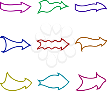 Set of Abstract Contour Arrows of Various Colors on White Background. Vector