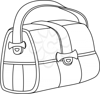 Leather bag with wide belts and metal fasteners, contours