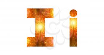 Set of English letters signs uppercase and lowercase I, stylized gold and orange holiday firework with stars and flares, elements for web design. Eps10, contains transparencies. Vector