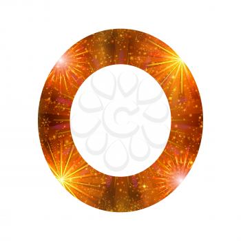 Mathimatical sign, number zero, stylized gold and orange holiday firework with stars and flares, element for web design. Eps10, contains transparencies. Vector