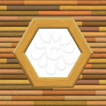 Wooden Hexagon Frame on a Wall with Empty White Space, Background for Your Image or Text. Vector