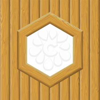 Wooden Hexagon Frame on a Wall with Empty White Space, Background for Your Image or Text. Vector
