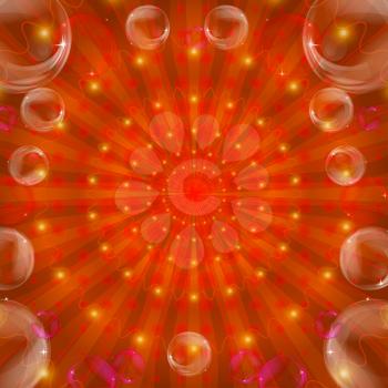Abstract color pattern, lines and bubbles on red background, eps10, contains transparencies. Vector