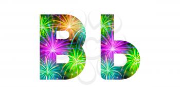 Set of English letters signs uppercase and lowercase B, stylized colorful holiday firework with stars and flares, elements for web design. Eps10, contains transparencies. Vector