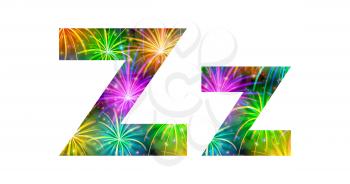 Set of English letters signs uppercase and lowercase Z, stylized colorful holiday firework with stars and flares, elements for web design. Eps10, contains transparencies. Vector