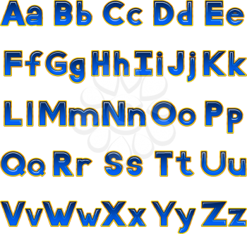 Set of computer icons, letters of English Alphabet uppercase and lowercase, stylized glass blue buttons with golden frames, elements for web design. Eps10, contains transparencies. Vector