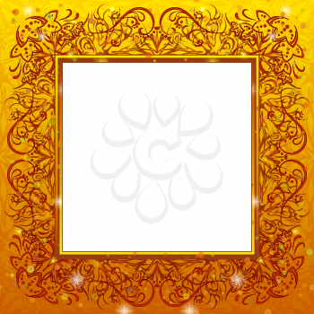 Gold holiday abstract background with empty place and pattern frame, vector eps10, contains transparencies