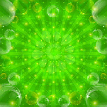 Abstract color pattern, lines and bubbles on green background, eps10, contains transparencies. Vector