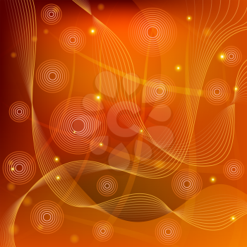 Abstract background, circle and curves on red and orange. Vector eps10, contains transparencies