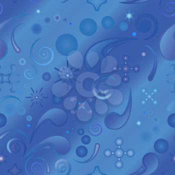 Abstract vector pattern, various elements on a blue background