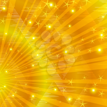Abstract holiday background, gold beams, stars and triangles. Vector eps10, contains transparencies