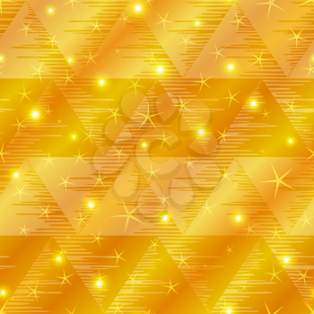 Abstract holiday background, seamless - gold triangles and stars. Vector eps10, contains transparencies