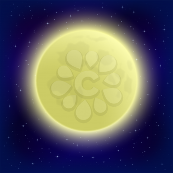 Space background, big bright moon in close-up and night starry sky. Vector eps10, contains transparencies