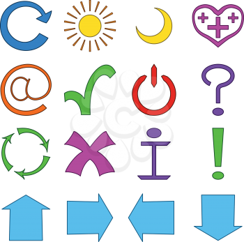 Set various icons: computer signs and button. Vector