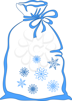 Bag with christmas gifts, decorated with snowflakes, pictogram