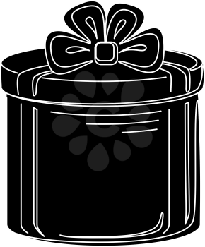 Gift box round, black silhouette, isolated on white. Vector