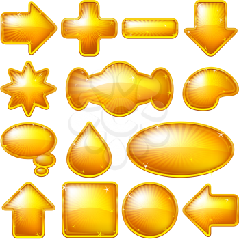 Set of gold buttons of various forms for web design. Eps10, contains transparencies. Vector