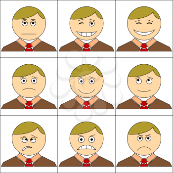 Set of the smilies symbolising various human emotions: men of business change in suits and ties