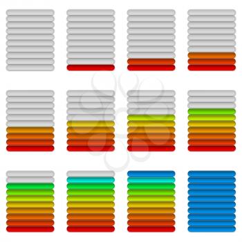 Set of Glass Colorful Loading Progress Bars at Different Stages, Elements for Web Design. Vector Eps10, Contains Transparencies