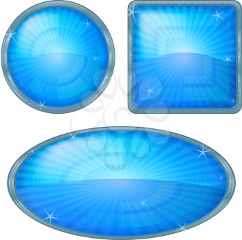 Set blue icons, computer buttons different forms. Vector eps10, contains transparencies