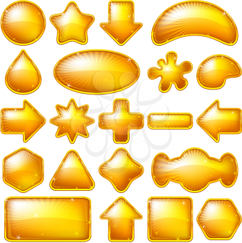 Set of gold buttons of various forms for web design. Eps10, contains transparencies. Vector