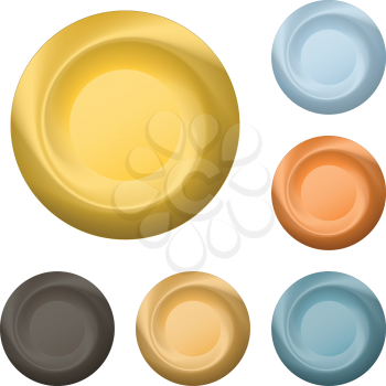 Set various icons, round buttons from various metals. Vector