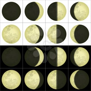 Space illustration of main lunar phases on black and white background. Elements of this image furnished by NASA (www.visibleearth.nasa.gov). Eps10, contains transparencies. Vector
