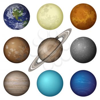 Space set of isolated planets of Solar System - Mercury, Venus, Earth, Mars, Jupiter, Saturn, Uranus, Neptune and Moon. Elements of this image furnished by NASA (http://solarsystem.nasa.gov). Eps10, c