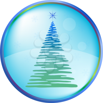 Icon, blue button with a Christmas holiday tree. Vector eps10, contains transparencies