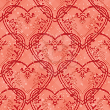 Valentine holiday seamless with pictogram hearts, abstract pink background pattern. Vector eps10, contains transparencies