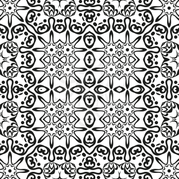 Abstract seamless background with black symbolical floral patterns on white. Vector