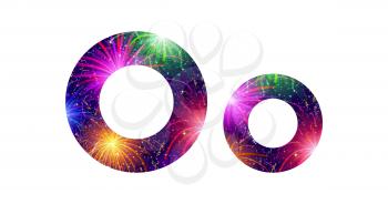 Set of English letters signs uppercase and lowercase O, stylized colorful holiday firework with stars and flares, elements for web design. Eps10, contains transparencies. Vector