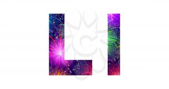 Set of English letters signs uppercase and lowercase L, stylized colorful holiday firework with stars and flares, elements for web design. Eps10, contains transparencies. Vector