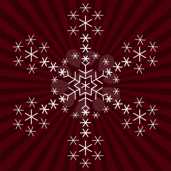 White snowflake from snowflakes on the background with rays. Vector