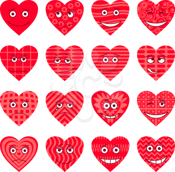 Valentine hearts smilies, symbolising various love emotions, set. Vector