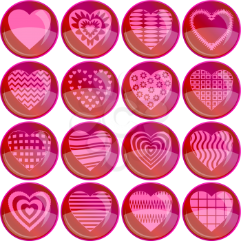 Valentine heart buttons, love symbols, set. Eps10, contains transparencies. Vector