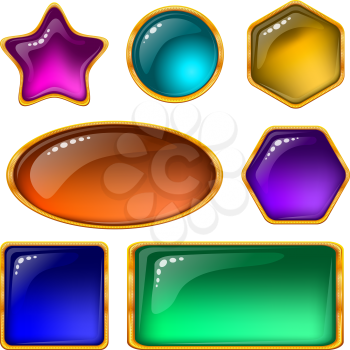 Set of web buttons with gems and golden frames, eps10, contains transparencies. Vector