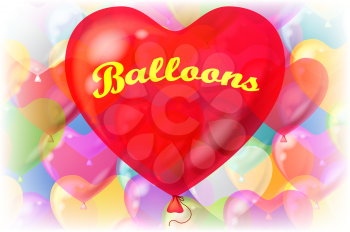 Holiday Valentine Background with Big Red Heart Shaped Balloon and Bright Colorful Balloons Behind. Eps10, Contains Transparencies. Vector