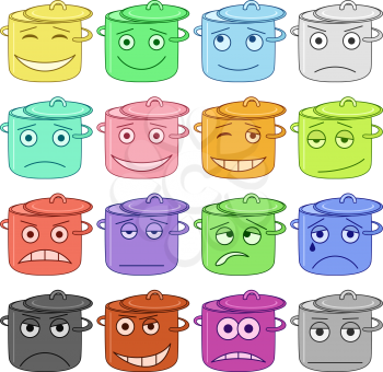 Set of the pans smilies symbolising various human emotions. Vector