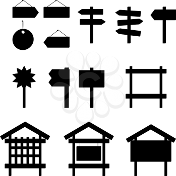 Set of Different Billboards and Signs, Black Silhouette Pictograms. Vector