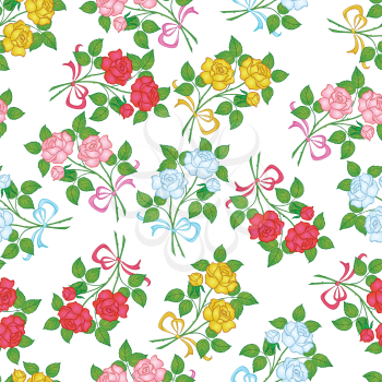 Seamless floral background, flowers rose isolated on the white. Vector