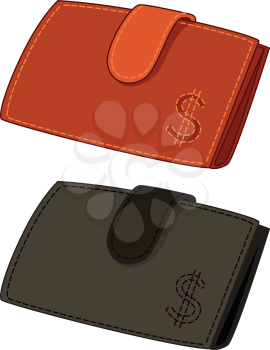 Leather purses for money with dollar signs, red and brown. Vector