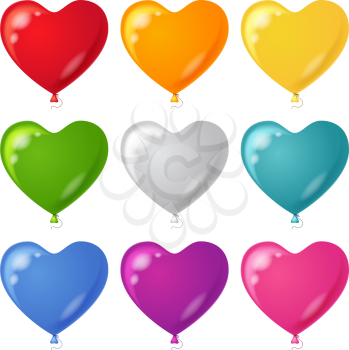 Set of balloons in the form of hearts various beautiful colors, isolated, eps10, contains transparencies. Vector