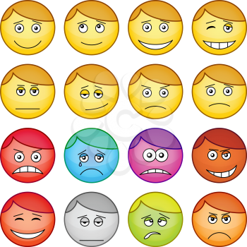 Set of round smilies symbolising various human emotions. Vector